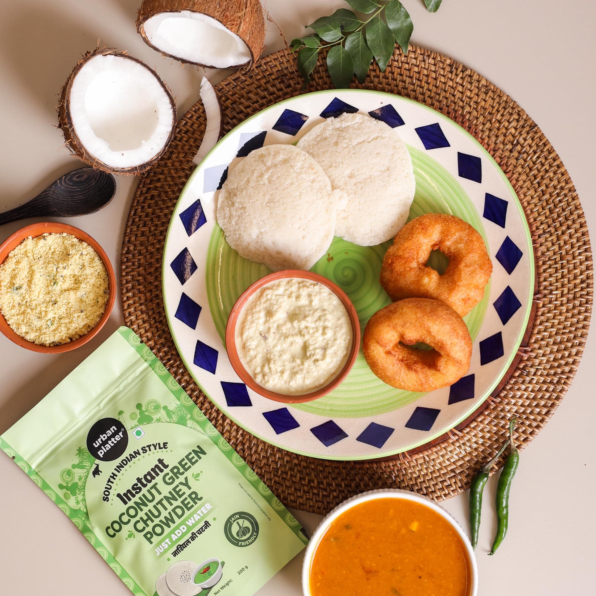 Urban Platter South Indian Style Instant Coconut Green Chutney Powder, 200g / 7oz [Nariyal ki Chutney, Just Add Water] — image 6