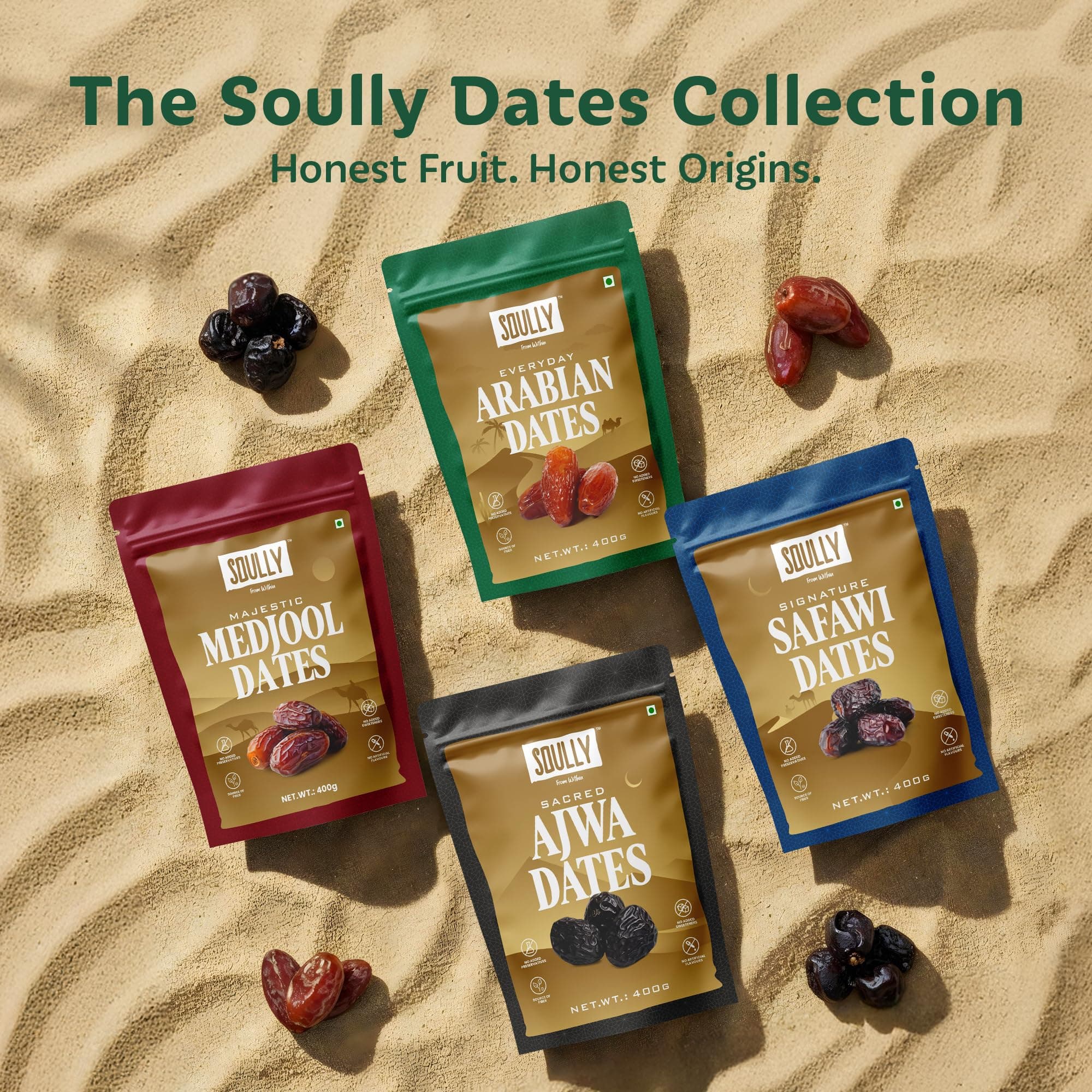 Soully Arabian Dates 400g | Premium Arabian Khajoor | High in Fibre Arabian Dates | No Added Sweeteners or Preservatives | Healthy Snacks khajur | Healthy Dates for Snacking & Recipes | Dry Fruits — image 9
