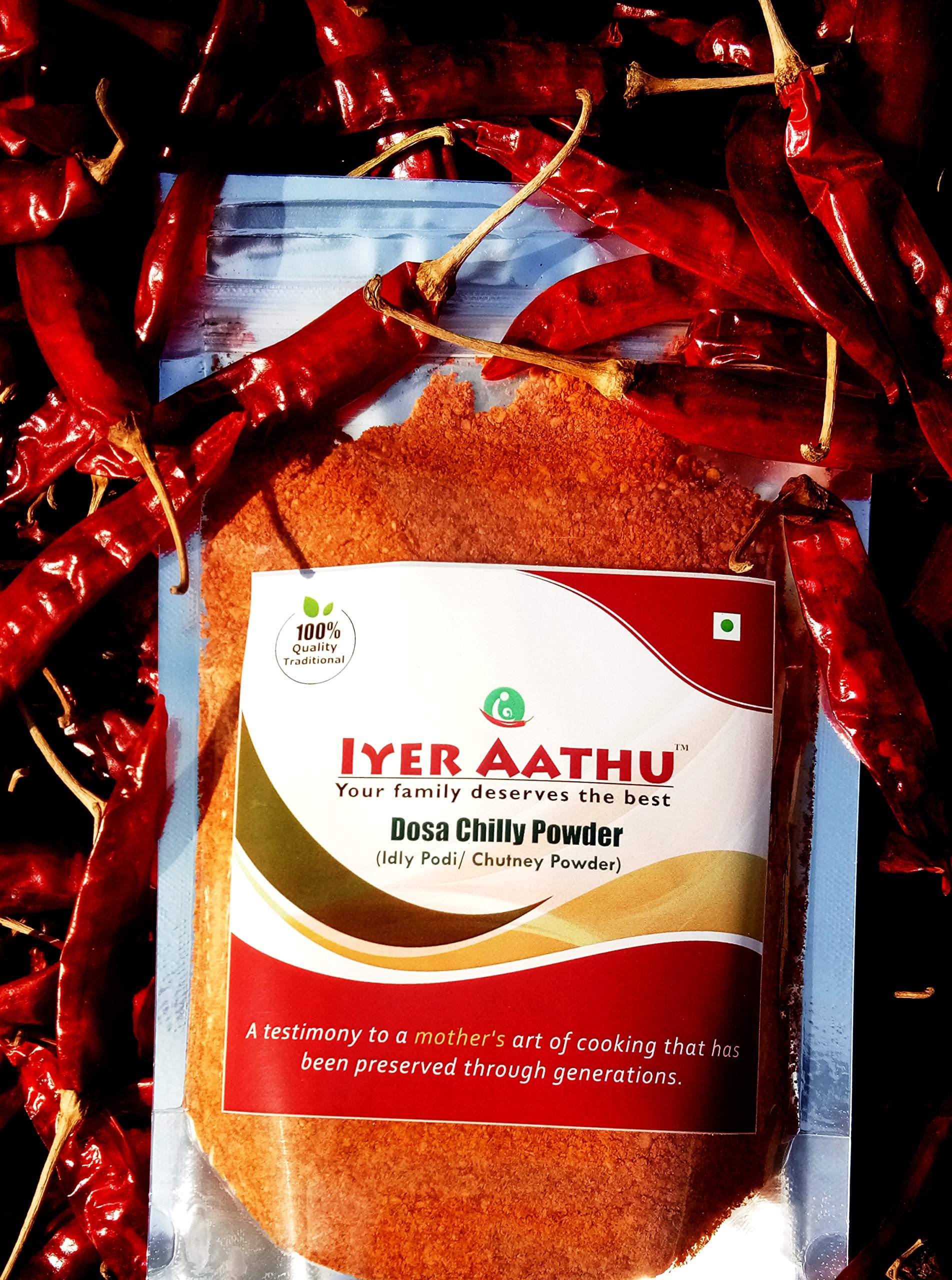 IYER AATHU DOSA CHILLI POWDER/Idly Chutney Powder 250 Grams (Traditional Spicy) — image 3