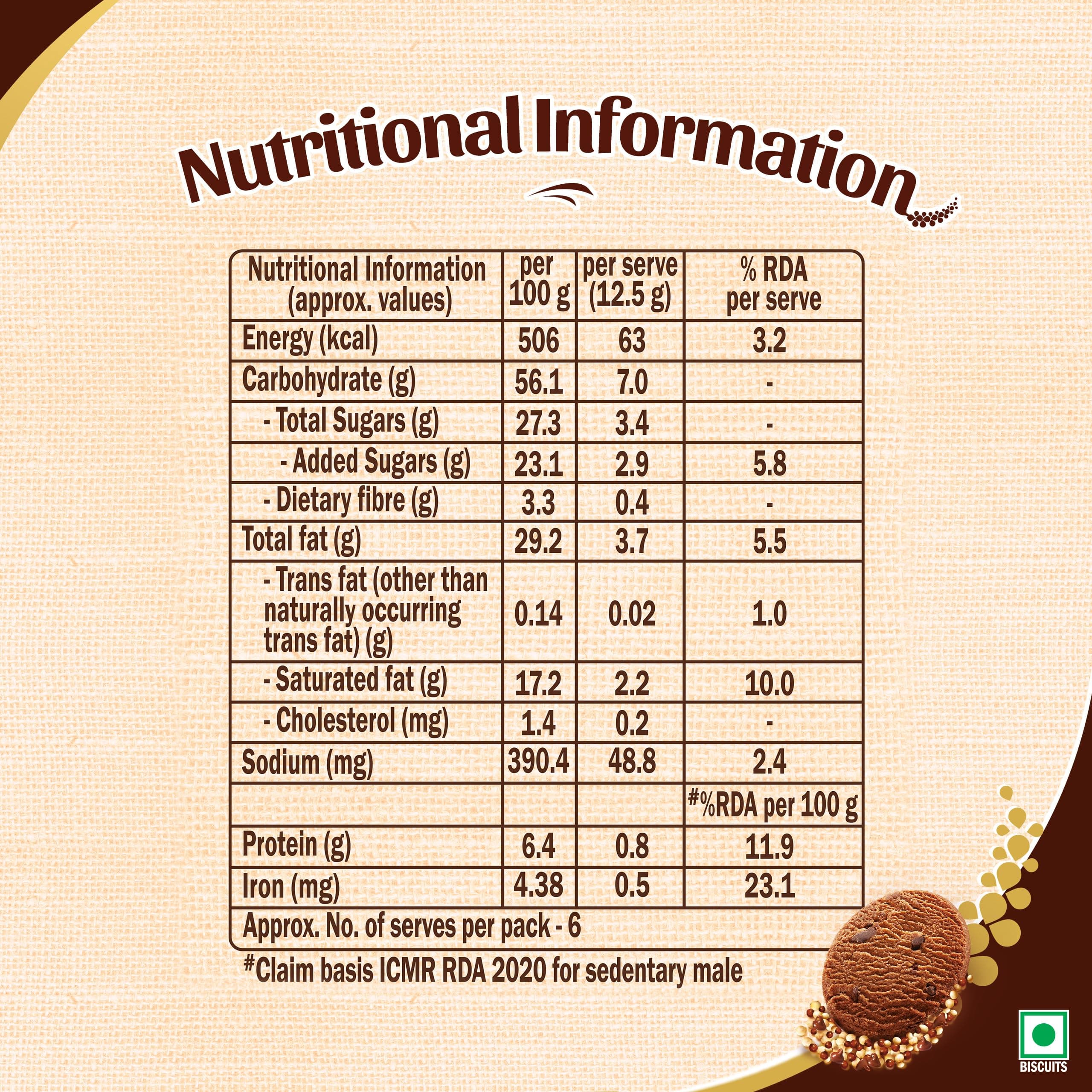 sunfeast Farmlite Super Millets Ragi and Jowar Chocochip Cookies, Delightfully Tasty & Crunchy, Made with No Added Maida, Millet Biscuits, 75g — image 2