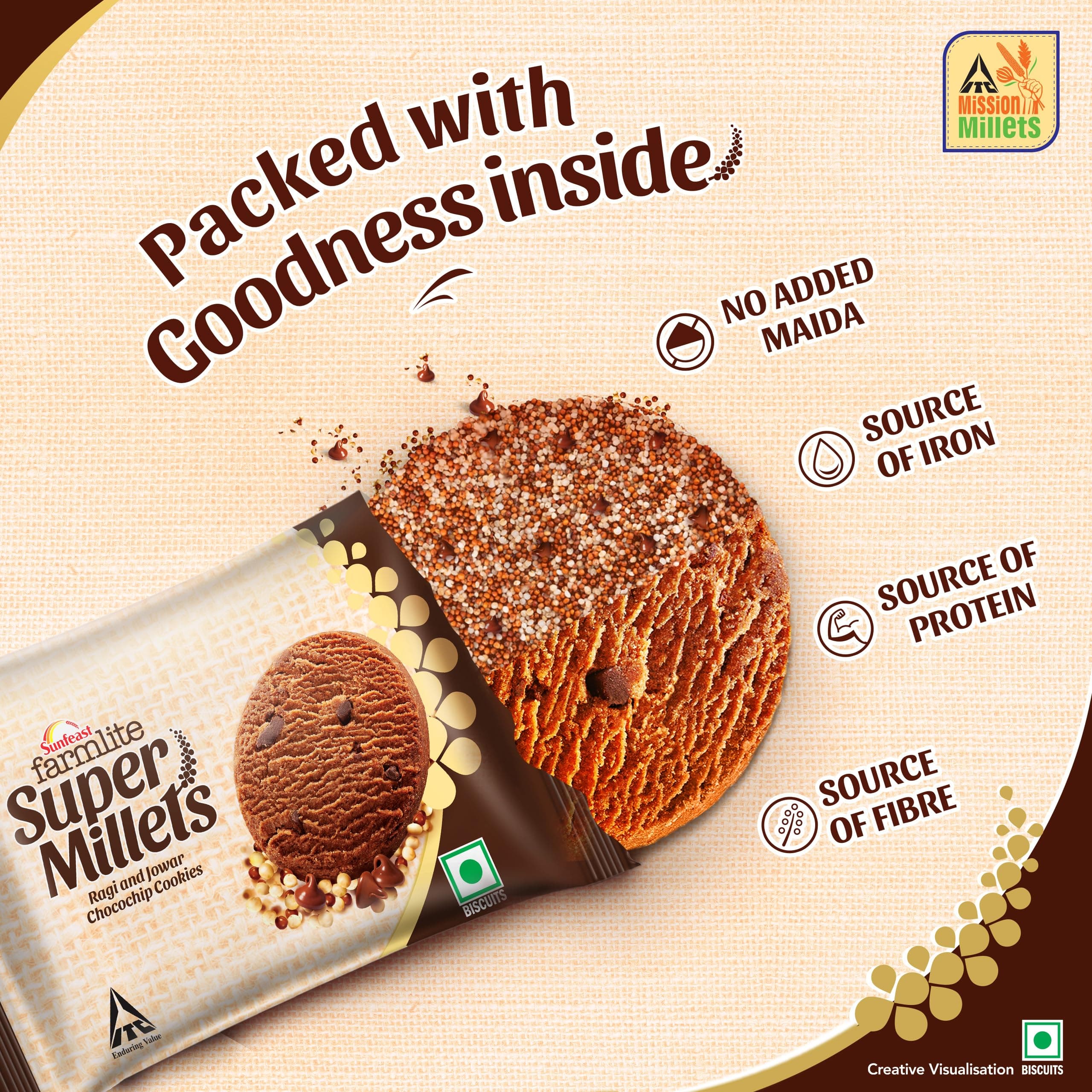 sunfeast Farmlite Super Millets Ragi and Jowar Chocochip Cookies, Delightfully Tasty & Crunchy, Made with No Added Maida, Millet Biscuits, 75g — image 5