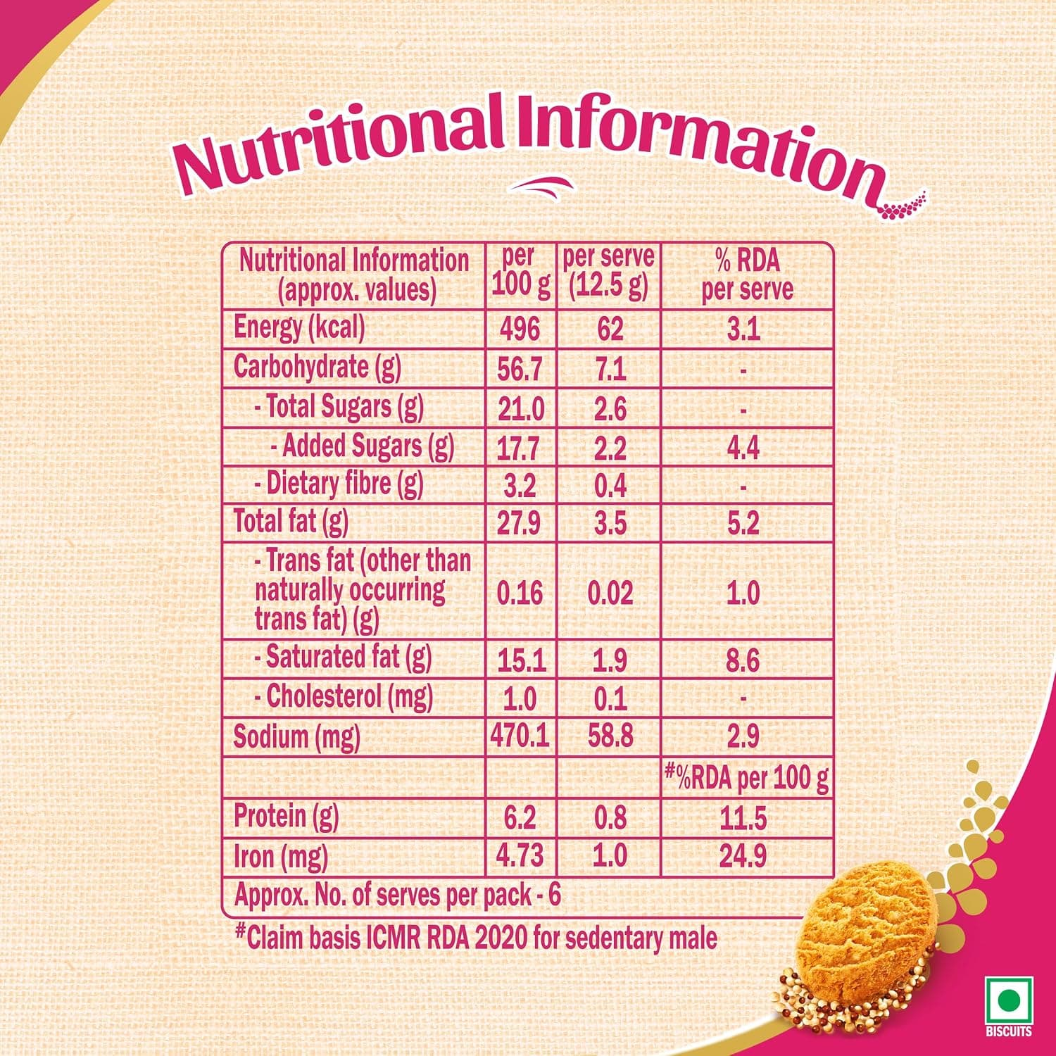 Sunfeast Farmlite Super Millets Ragi & Jowar Cookies, 75g — image 2