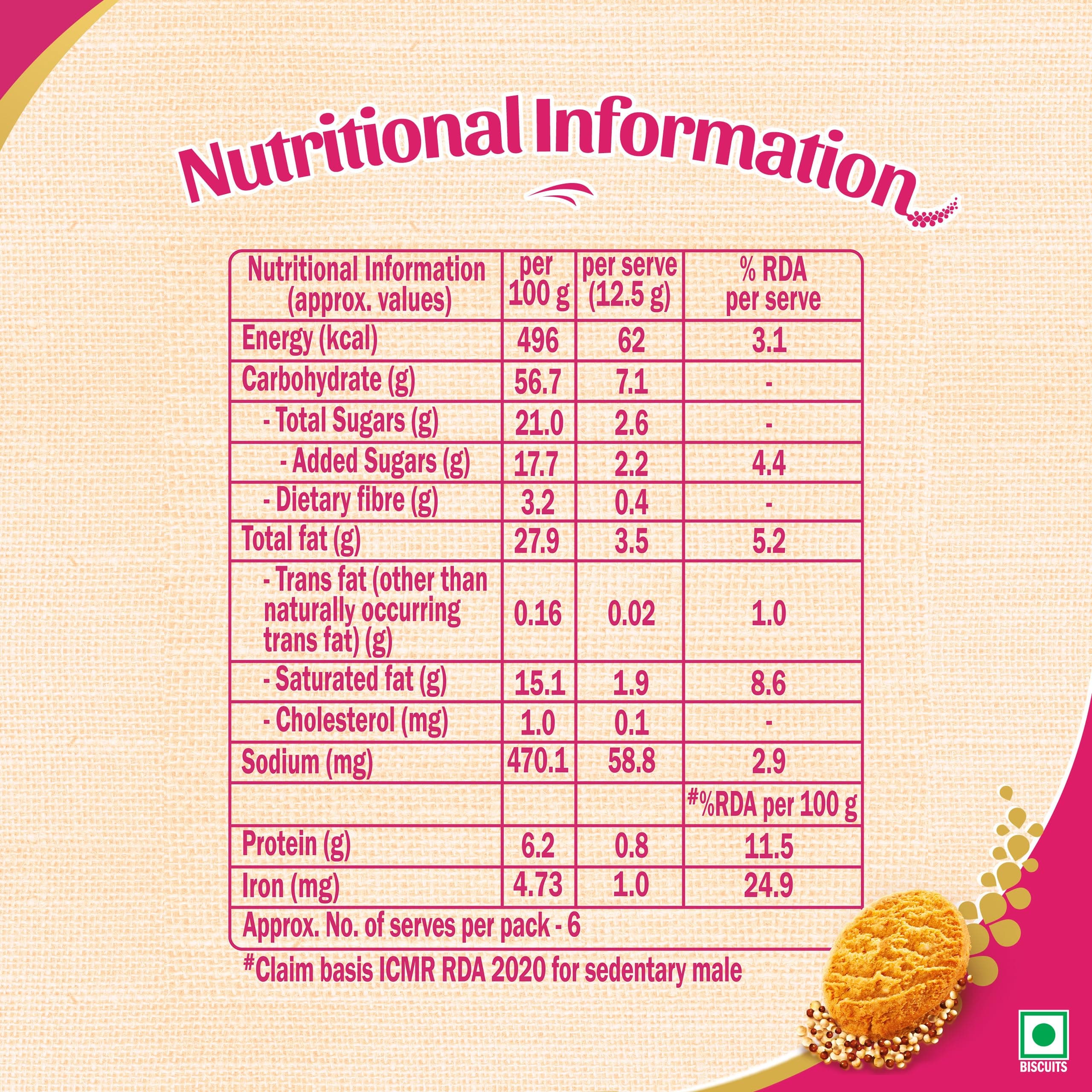 Sunfeast Farmlite Super Millets Ragi & Jowar Cookies, 75g — image 2