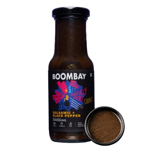 BOOMBAY Balsamic + Black Pepper Salad Dressing 220g | Nothing Artificial | No Bad Oils | No Refined Sugars | Plant Based | No Onion or Garlic | Use for Pasta Topping, Marinade, Dip with Bread, Pickle