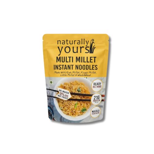 Naturally Yours Multi Millet Instant Noodles 175g | Kodo & Little Millet + Whole Wheat | 21g Protein | High Fiber | No Maida | Non-Fried | No Onion No Garlic Jain-Friendly | Tastemaker | Pack of 1