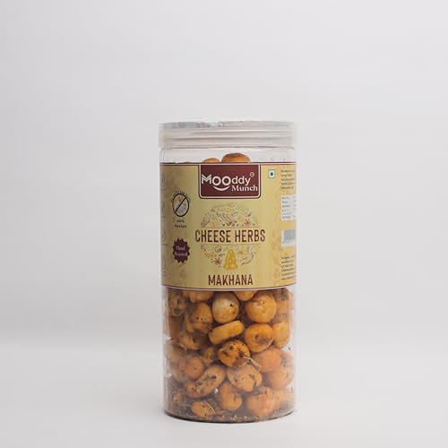 Mooddy Munch Cheese Herbs Jain Flavour & Roasted Makhana/Fox Nuts/Healthy Party Indian Snacks (70g) Jain Variety, No Onion No Garlic