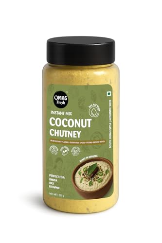 Omas Fresh No Onion, No Garlic South Indian Coconut Chutney Instant Mix Powder Perfect for Dosa, idli, Uttapam (Just Add Curd/Water to Use) (200g, White Coconut Chutney)