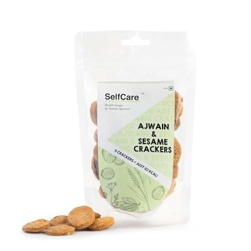 SelfCare By Suman Agarwal Ajwain & Sesame Crackers Pack of 1 125g | Baked - Healthy - Vegan | Snacks - Namkeen - Grocery | Spicy Crunchy & Chatpata - Tea time Snacking | Jain & Travel Friendly