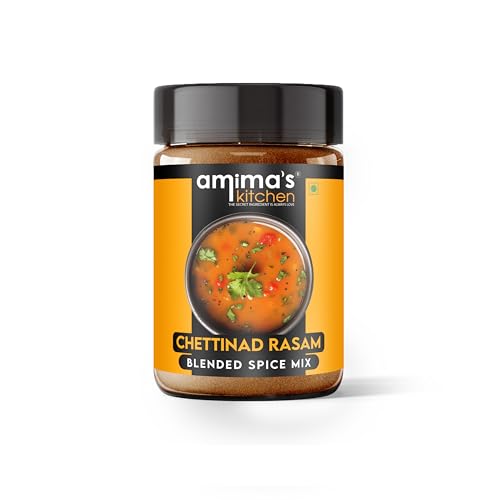 Amima's Kitchen Chettinad Rasam Jain Spice Mix (No Onion No Garlic) – 100 Grams | Blended Spice Mix | For Healthy and Delicious Cooking | No Synthetic Flavour & Color | Ready Masala Powder