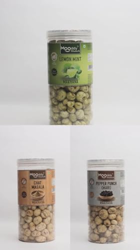 MOODDY MUNCH (Chaat Masala, Pepper Munch, Lemon Mint) Combo of Roasted Makhana Fox Nuts Lotus Seeds |Jain Flavour |Healthy Snacks |Gluten Free |0 Trans Fat |0 cholesterol | (Pack of 3, Total 210 gm)