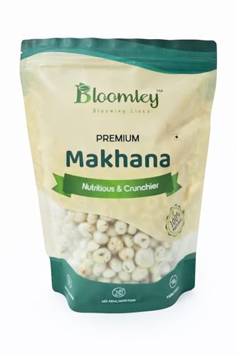 BLOOMLEY Premium Makhana (Fox Nuts), Whole Lotus Seeds, Light Crunchy Texture with Mild Natural Taste, Ready to Eat Snack, 200g