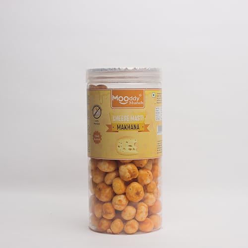 Mooddy Munch Cheese Masti Jain Flavoured & Roasted Makhana (70gm) Healthy Indian Snacks, Jain Variety, No Onion No Garlic.