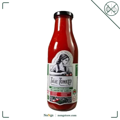 The True Tomato No Onion No Garlic Ketchup | Homemade And Made To Order | 100% Natural | 80% Fresh Tomatoes |No Chemicals, No Added Colors, No Oils, No Preservatives & Thickeners (550 Gram, No Onion Garlic Ketchup)