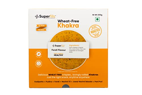 Superfills Wheat-Free Farali Khakra - 200gm | Diet Snack for Weight Loss | High in Protein & Fiber | Ready to Eat, Roasted | Traditional Gujarati Handmade | No Garlic & No Onion | Perfect Chai Time Snack (Pack of 1)