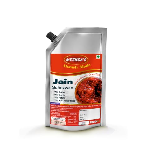 Meenga’s Jain Schezwan – 250g | No Onion No Garlic Chutney | 100% Veg | Authentic Indo-Chinese Spicy Sauce | Ready-to-Eat Dip for Momos Noodles and Fried Rice | Homemade Style with Rich Flavor