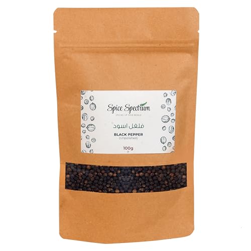 Spice Spectrum EXPORT GRADE MG 1 Whole Black Peppercorns 100 gms ( Malabar Garbled 1) | Kerala idukki Fresh Kali Mirch | Black Pepper | Kurumulaku | Kosher Black Pepper Spice for Seasoning, Bulk Refill, Mix | Bold Flavour for Every Dish