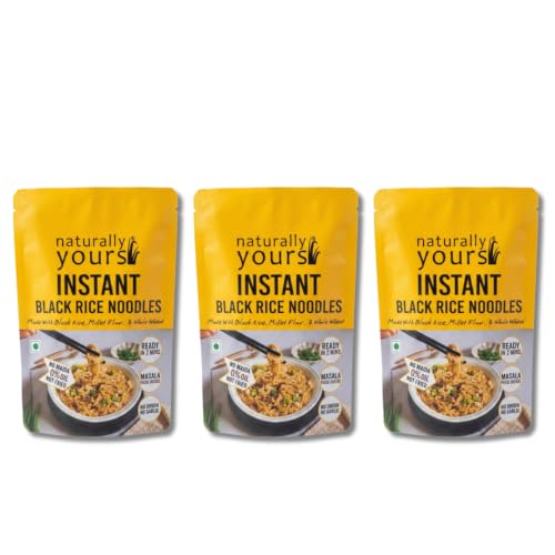 Naturally Yours Black Rice Instant Ramen Noodles | Black Rice, Millet & Whole Wheat | No Maida, No MSG, Not Fried | No Onion No Garlic, Jain Friendly | Ready in 2 Minutes | 175g Pack 3