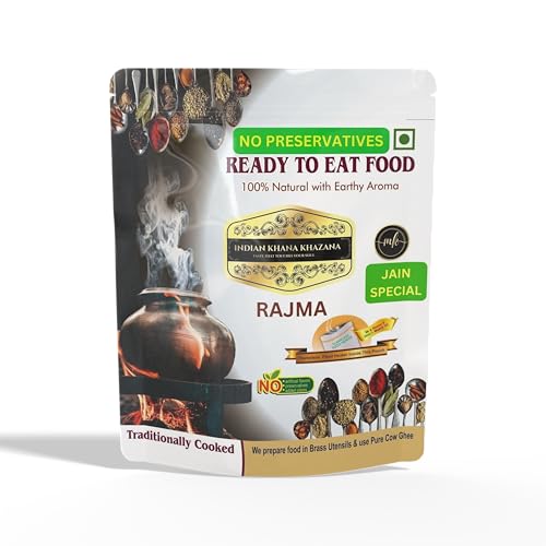 INDIAN KHANA KHAZANA Rajma 300gm (JAIN SPECIAL/NO ONION, NO GARLIC FOOD) | No Added Preservative and Colours /Serve Hot Anytime Anywhere with our Flameless Food Heater inside the Pack/ Indian Tasty Flavour Ready to Eat Rajma |