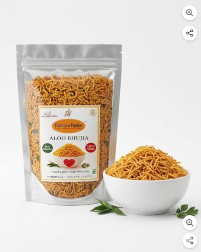 FLAVOUR N FUSION Aloo Bhujia Namkeen | Crispy and Crunchy Savoury Snack | NO Onion NO Garlic | Handmade and Hygienically Prepared | No Artificial Colors or Flavours | Freshly Packed | 500 gm