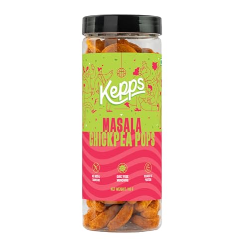 KEPPS Masala Chickpea Pops | Jain-Friendly Crunchy Snacks | Gluten-Free, High Fiber & Plant Protein | Never Fried, Low-Calorie, Guilt-Free Munchies – 110g