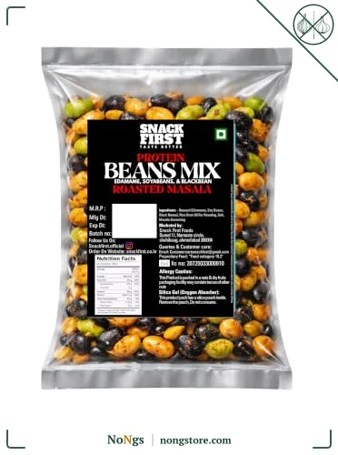 Snack First Roasted Protein Masala Beans Mix | No onion no garlic | no palm oil | 200G | 40G plant protein mixture | 3 In 1 mix | edamame, soyabeans, blackbeans | high protein | gym snack | healthy snack | crunchy & delicious | high fibre | minerals & vitamins |