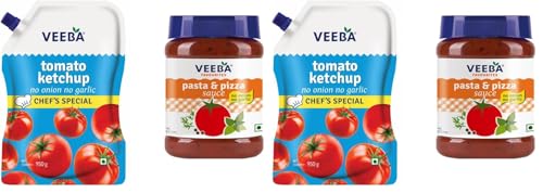 VEEBA Pasta and Pizza Sauce - No Onion No Garlic, 280Gram, Tomato Ketchup - No Onion No Garlic Chef's Special (900Gram) (Pack of 2)