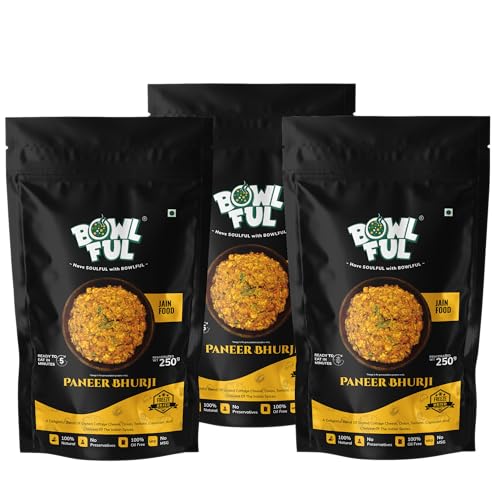 Bowlful Jain Paneer Bhurji, 70 GMS, Protein Rich Paneer with Spices and Vegetables Without Onion and Garlic. Pure Natural, Freeze Dried Food (Pack of 3)