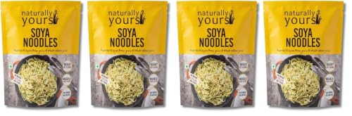 Naturally Yours Soy Hakka Noodles | Soybean & Wheat Protein | No Maida, No Onion No Garlic, Jain Friendly, Vegan, Preservative Free, No MSG | High Protein & Fiber | Tastemaker Inside | 180g Pack of 4