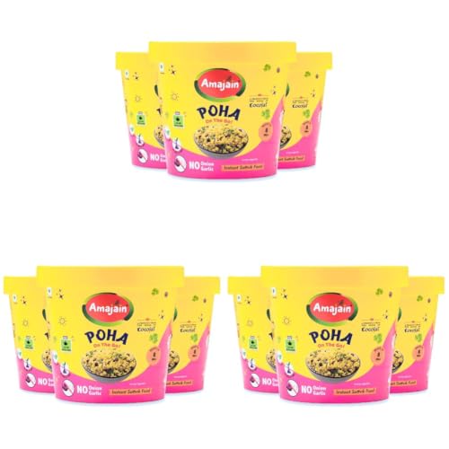 Amajain Instant Sattvik Healthy Poha, Ready-to-Eat, No Added Preservatives, No Added Flavours, Jain-Friendly, 70g (Pack of 9)