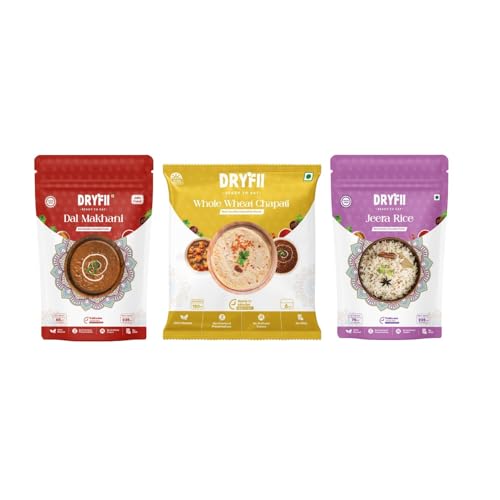 Dryfii Ready-to-Eat Chapati with Jain Dal Makhani & Rice | Creamy Satvik Combo Meal | No Onion No Garlic | Healthy Indian Comfort Food Pack