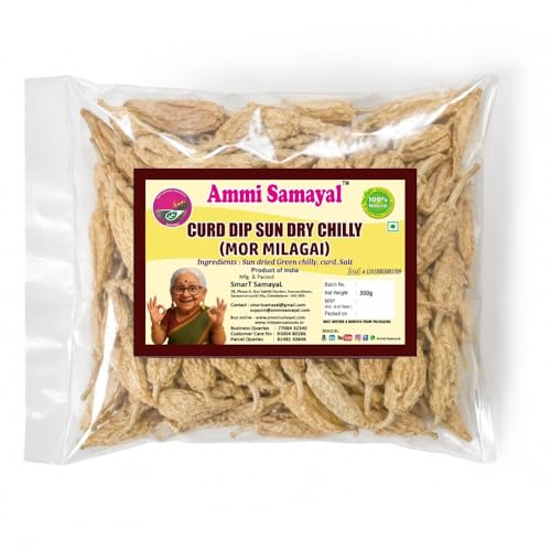 Ammi Samayal Curd Dip Sun Dry Chilly (MorMilagai Vathal) | Authentic Vathal Vadagam/Curd Dip Dried Chillies | Healthy & Tasty Natural Dried Dahi Mirchi | Pack of 1, 350gm