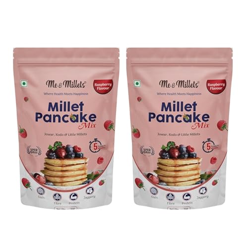 ME & MILLETS Raspberry Flavor Millet Pancake Mix (150g X 2) Sweetness Of Jaggery, No Maida, No Wheat, No Preservatives, Vegetarian, Eggless, Healthy Breakfast for Family (Jain Friendly)