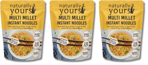 Naturally Yours Multi Millet Instant Noodles 175g | Kodo & Little Millet + Whole Wheat | 21g Protein | High Fiber | No Maida | Non-Fried | No Onion No Garlic Jain-Friendly | Tastemaker | Pack of 3