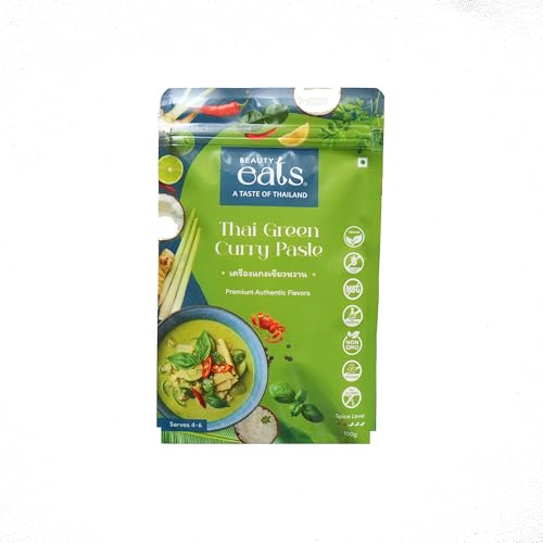 Beauty Eats Thai Green Curry Paste| Premium Thai Herbs & Spices| Ready To Cook| 100% Vegetarian| No Onion&Garlic (100Gm)