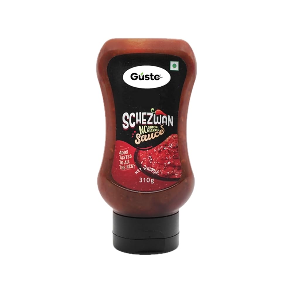Gusto Foods No Garlic No Onion Schezwan Sauce 310 gm | Jain schezwan sauce no onion no garlic | Ready To Use | Made with fresh Ingredients | Hot Spicy Chilli Dip Schezwan | For fried rice, noodles, stir-fried vegetables, wraps, sandwiches