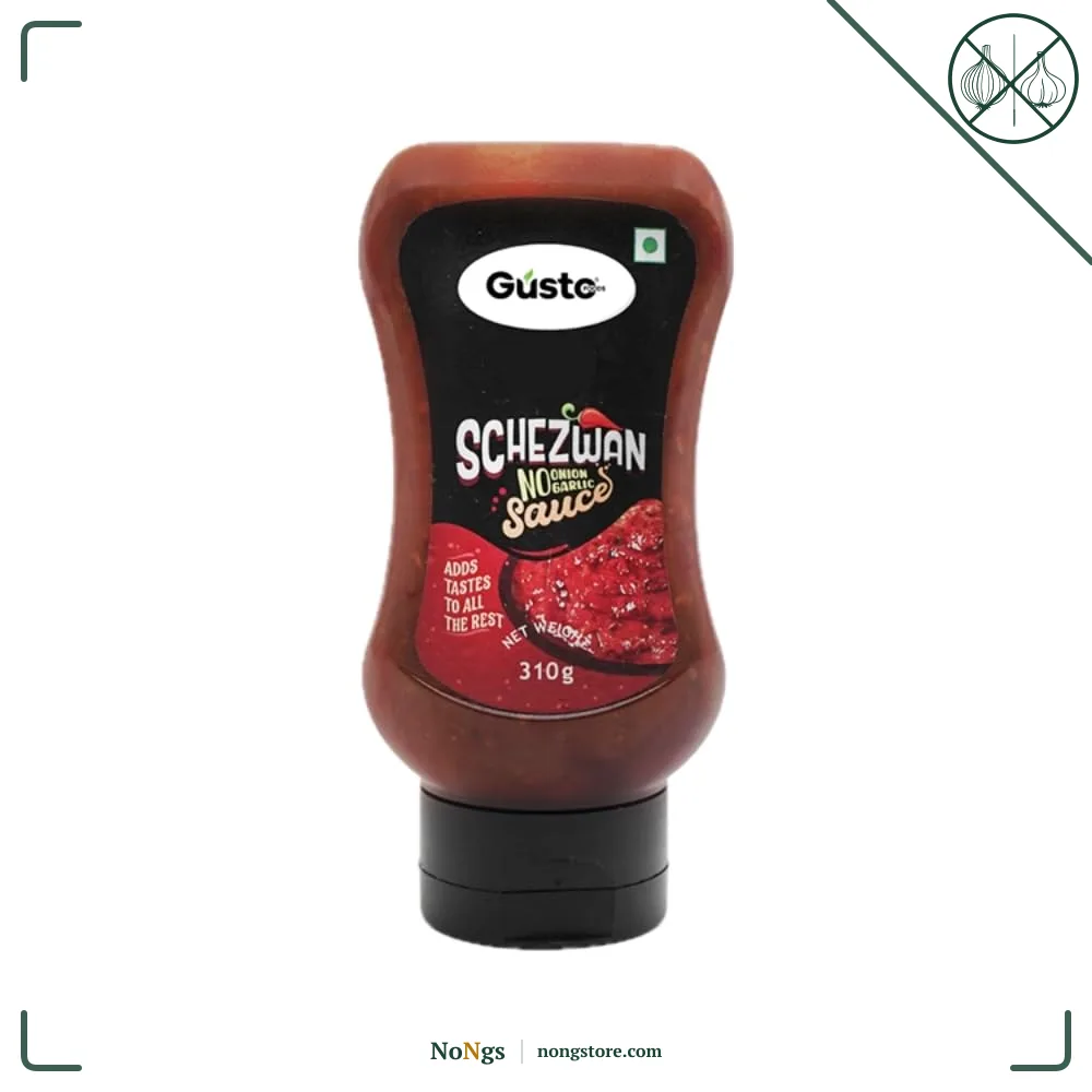 Gusto Foods No Garlic No Onion Schezwan Sauce 310 gm | Jain schezwan sauce no onion no garlic | Ready To Use | Made with fresh Ingredients | Hot Spicy Chilli Dip Schezwan | For fried rice, noodles, stir-fried vegetables, wraps, sandwiches