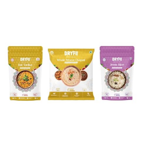 Dryfii Ready-to-Eat Chapati with Jain Dal Tadka & Rice | Satvik Indian Combo Meal | No Onion No Garlic | Healthy & Fresh Homemade Style Food