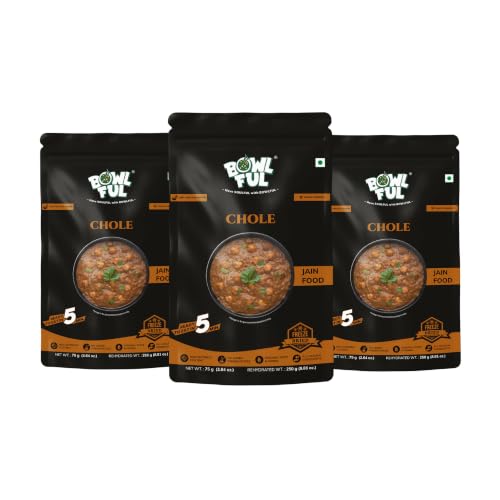Bowlful Jain Chole | Ready-to-Eat Meal | No Onion No Garlic Chickpea Curry with Traditional Indian Spices | 75g Net Weight (250g After Rehydration) | Pack of 3 | No Added Preservatives & Colours | Microwaveable