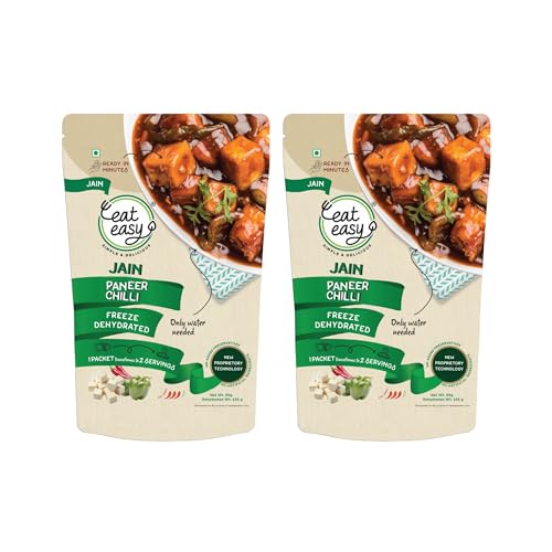 Eat Easy Ready to Eat Jain Paneer Chilli- 95gm (Pack of 2) | Freeze Dried Instant Indo-Chinese Meal | Just Add Hot Water | No Onion No Garlic | Made with Paneer, Capsicum & Jain Schezwan Seasoning