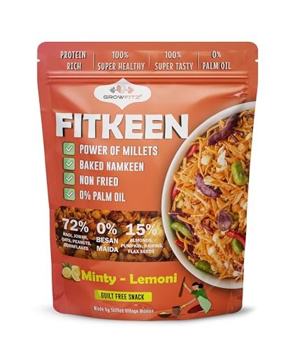 Growfitz Baked Namkeen Mixture 200g | Minty Lamoni Flavor | Power of Millets, Non Fried, 0% Palm Oil | 12.4g Rich Protein | Super Tasty, Healthy & Guilt Free Snacks | 0% Maida & Besan (Pack of 1)