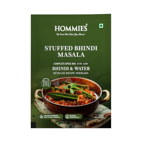 Hommies Stuffed Bhindi Masala Spice Mix | Ready to Cook in Minutes | Just Add Ladyfinger & Water | Serves 4 | Healthy Curry Masala with No Preservatives | Pack of 4 (200g, 50g Each)