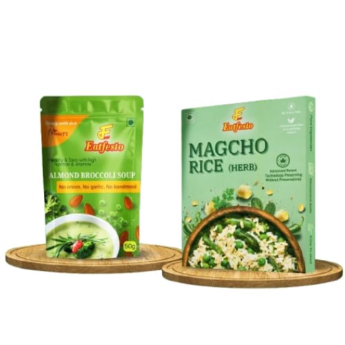 Eafesto Combo Pack – Magcho Rice (Herb) Ready to Cook & Almond Broccoli Soup Premix | No Onion No Garlic | Preservative Free | Healthy Instant Meal Combo