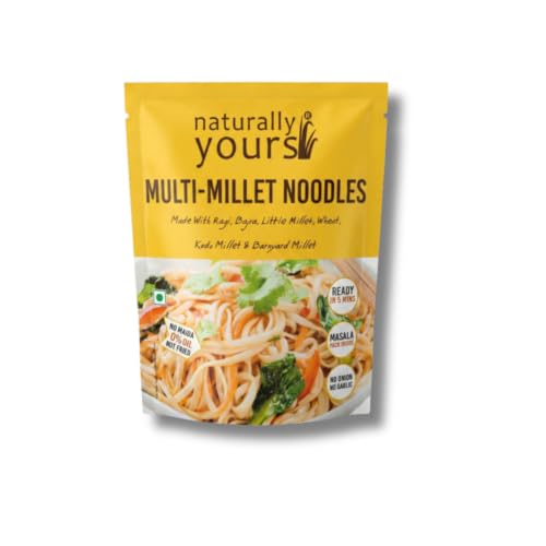 Naturally Yours Multi Millet Hakka Noodles | 6 Supergrains – Ragi, Bajra, Little, Kodo & Barnyard Millet with Whole Wheat | No Maida, Non-Fried, Vegan, Jain Friendly | Tastemaker Inside | 180g Pack