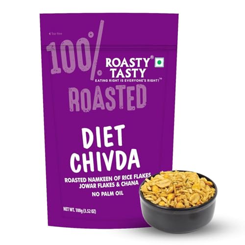 Roasty Tasty Diet Chivda | Gluten-Free Roasted Chiwda with Rice & Jowar Flakes | No Onion No Garlic Millet Namkeen | Light & Crunchy Tea-Time Roasted Non Fried Snack | Low Calorie Palm Oil Free Namkeen | 100g x 4 Packs | Indian Mixture