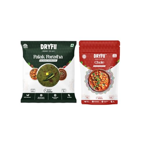 Dryfii Ready-to-Eat Palak Paratha (5 Pcs | 1 Pack) with Jain Chole | No Onion No Garlic Veg Meal | Pure Vegetarian