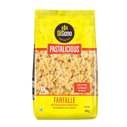 DiSano Farfalle Pasta 500g, Healthy Pasta, Made with 100% Durum Wheat Semolina, 100% Suji, No Maida, Source of Protein & Fibre, Non-Sticky