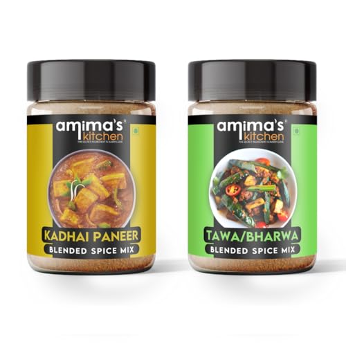 Amima's Kitchen Combo of Kadhai Paneer (100 Grams) + Tawa / Bharva (100 Grams) Jain Spice Mix (No Onion No Garlic)| Pack Of 2 | Blended Spice Mix | For Healthy and Delicious Cooking | No Synthetic Flavour & Color | Ready Masala Powder
