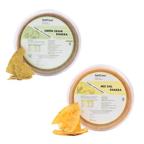 SelfCare By Suman Agarwal Mix Dal & Green Gram Khakhra - (Combo Pack) 250g each | Roasted-Crackers-Namkeen-Grocery | Crispy & Chatpata - Tae time - Eat with Dip | Gluten Free - Jain & Travel Friendly