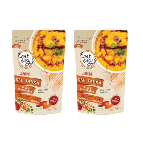 Eat Easy Ready To Eat Jain Dal Tadka, 62gm (Pack of 2), Delicious Instant Food | High Protein & Fiber, Freeze Dehydrated Healthy Instant Travel Food | 100% Veg | No Preservatives | Just Add Water and Cook