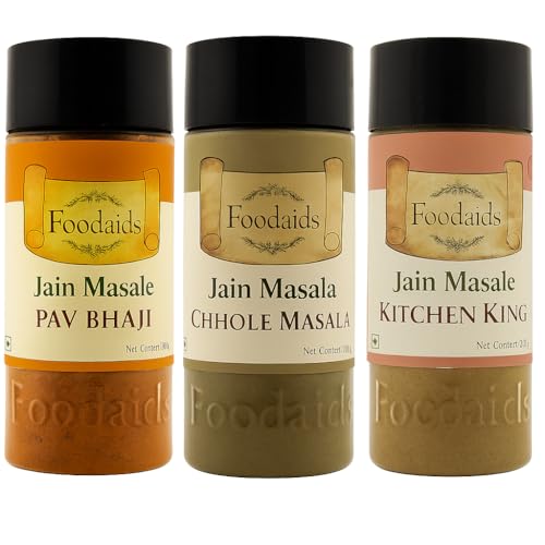 Foodaids Jain Masala Combo Pack Of 3(300Gm)-Chhole Masala Powder, Kitchen King, Pav Bhaji Masala -Pack Of 3 (100 Gm Each) No Onion, No Garlic. Navratri Special.